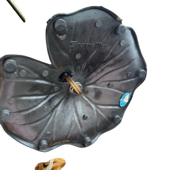 Vintage Grandite lily pad gooseneck table lamp brass frosted ruffled glass shade - Picture 7 of 9